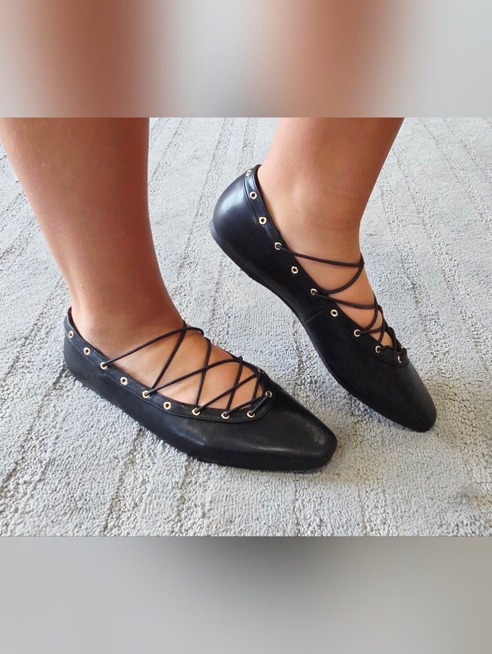 Wild Fable Jay Black Faux Leather D Toe Stretch Laces Slip on Flat -- Women's 11